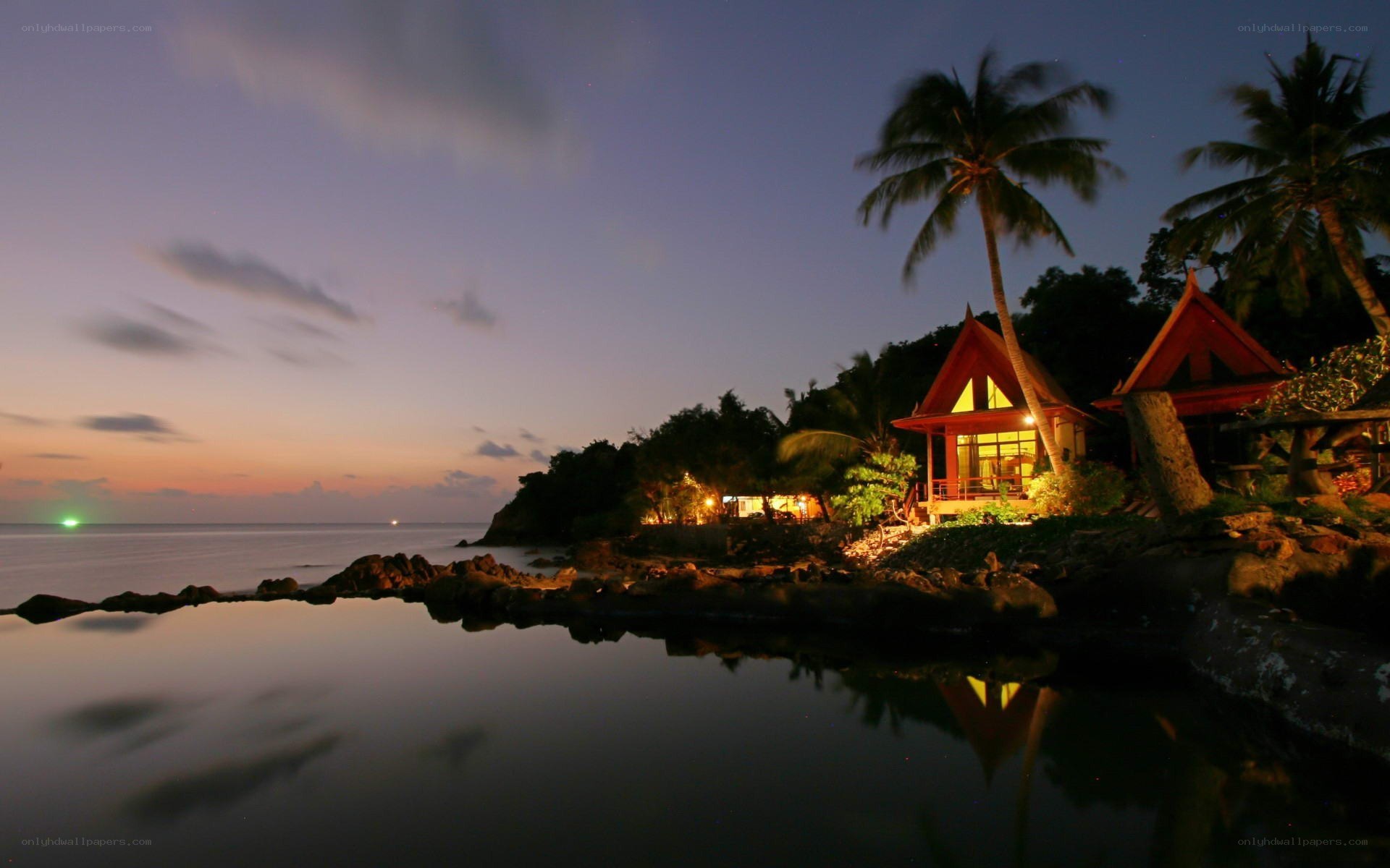 Coastal resort at dusk