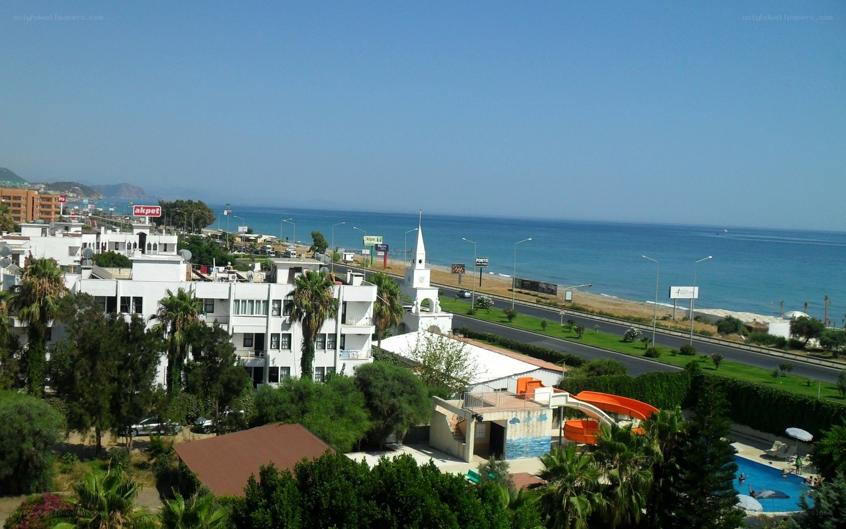 Coastal resort town view