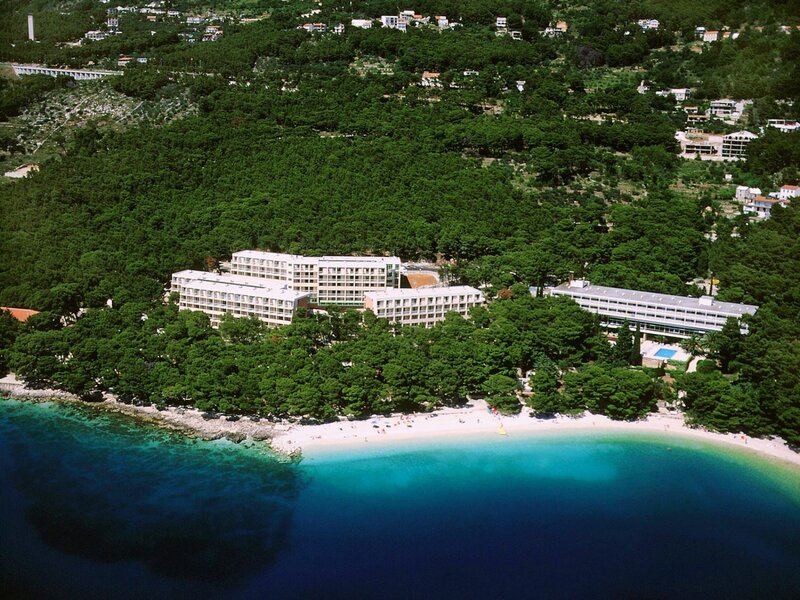 Coastal resort with beach and sea