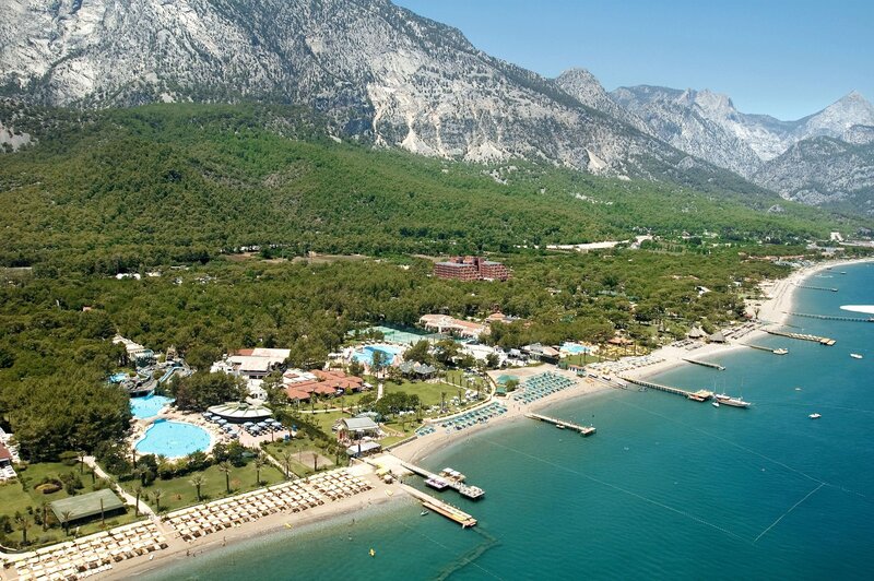 Coastal resort with mountains