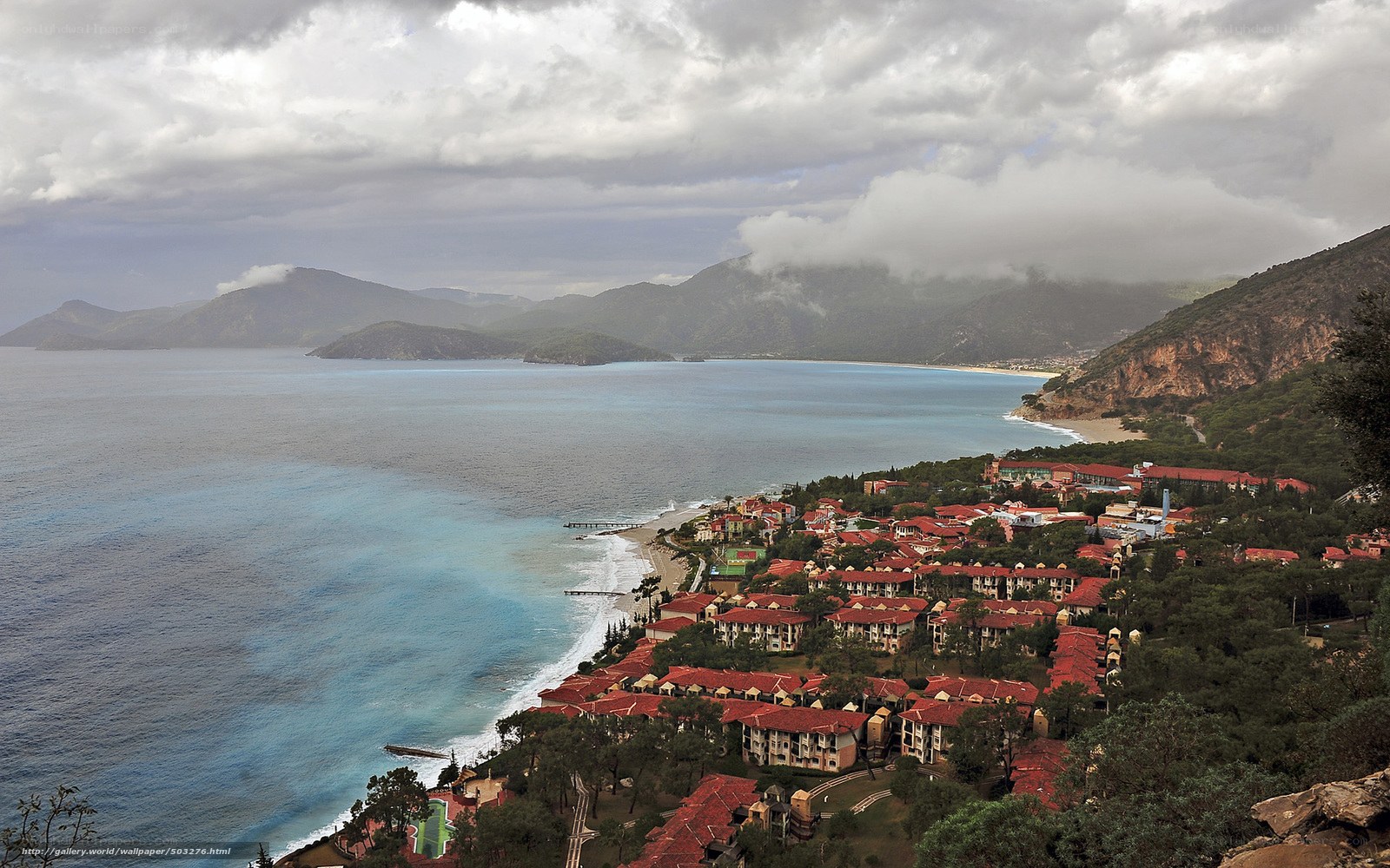 Coastal resort with mountains