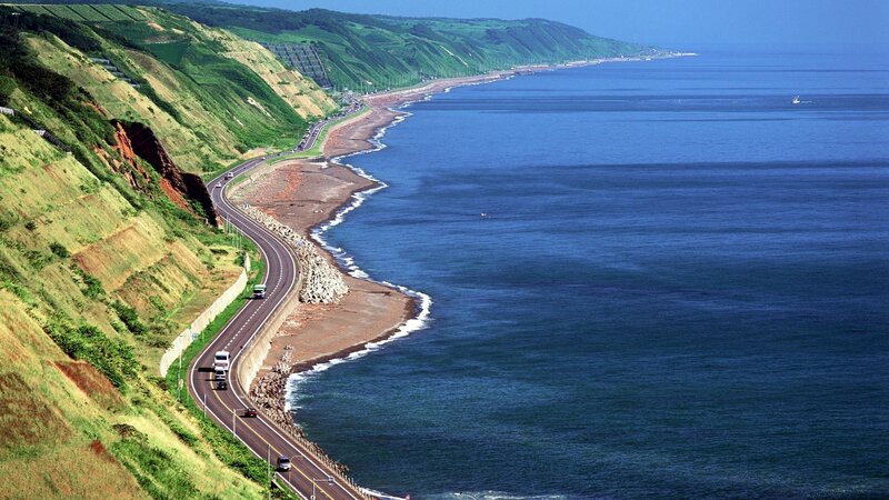 Coastal Road Along Cliffs — Blue, Serene