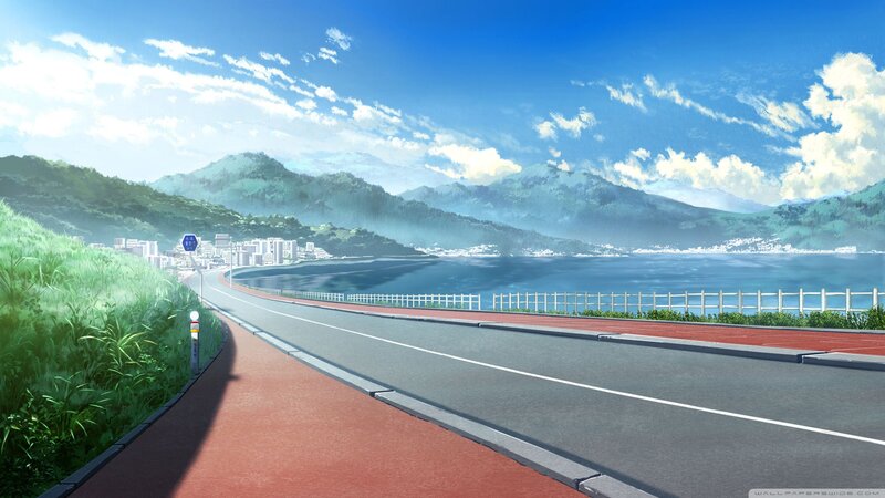 Coastal Road and Mountains — Blue, Serene