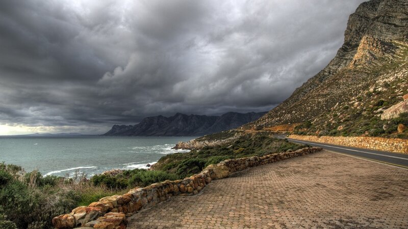 Coastal Road and Mountains — Gray, Dramatic, Afternoon, Photograph