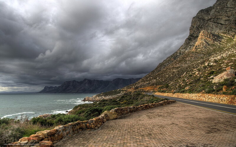 Coastal Road and Mountains — Gray
