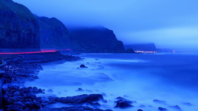 Coastal Road at Dusk — Blue, Serene, Night