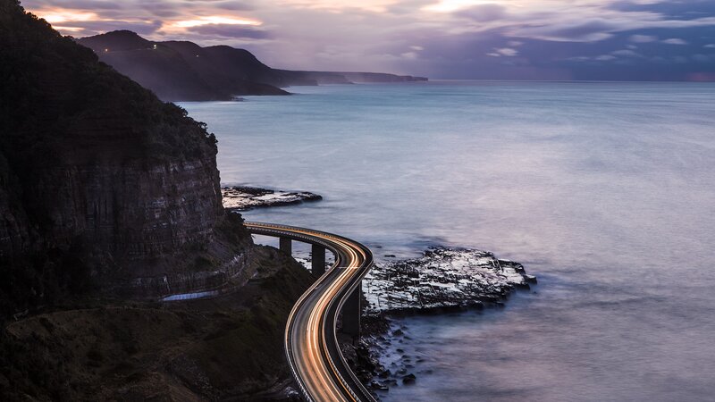 Coastal Road at Dusk — Blue, Serene, Sunset