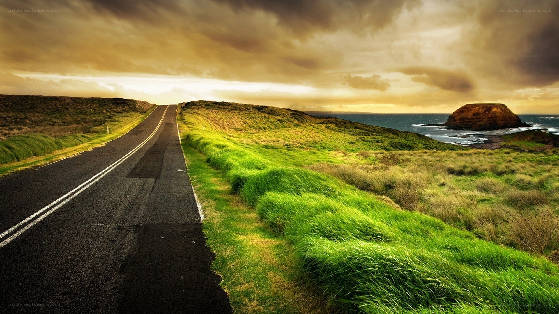 Coastal road at sunset