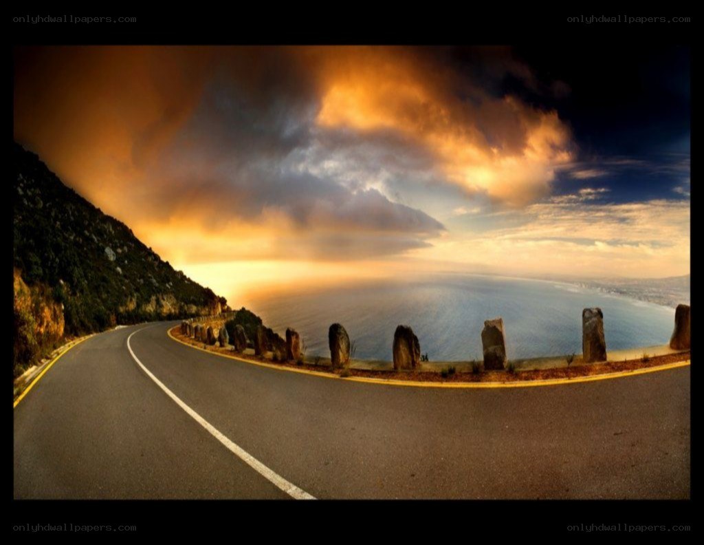 coastal road at sunset