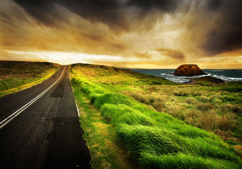 Coastal Road at Sunset — Green