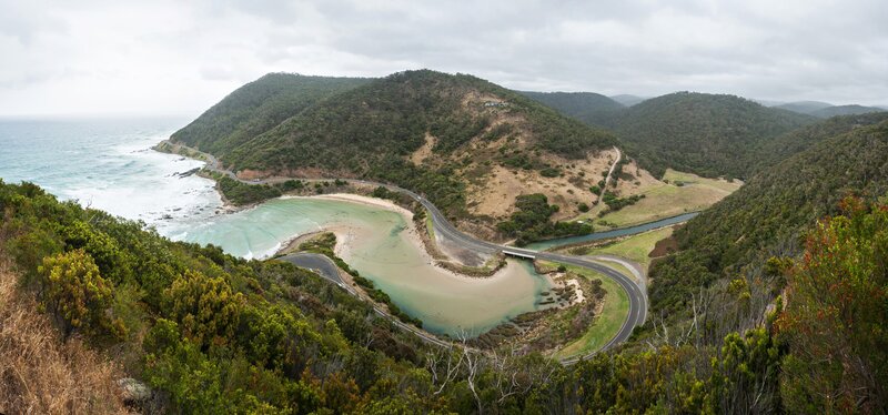 coastal road winding through a bay