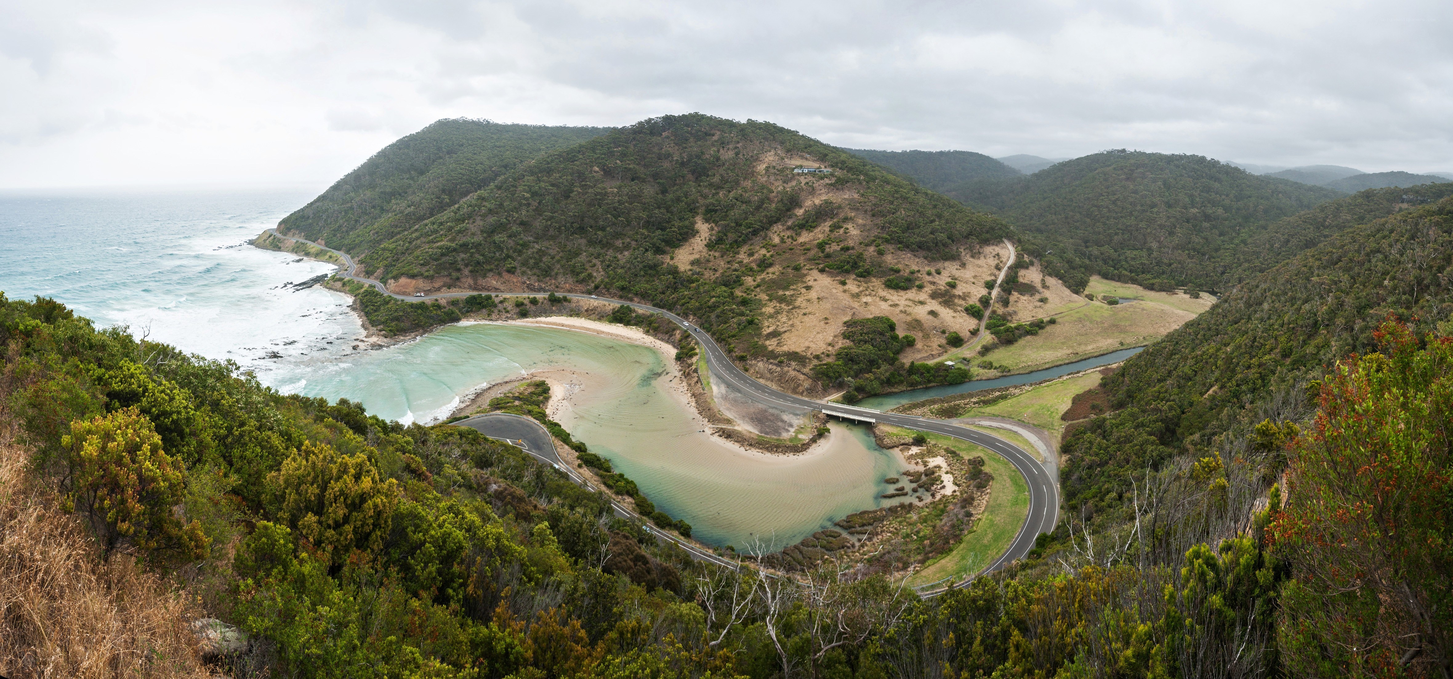 coastal road winding through a bay