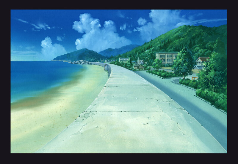 coastal road with beach and mountains