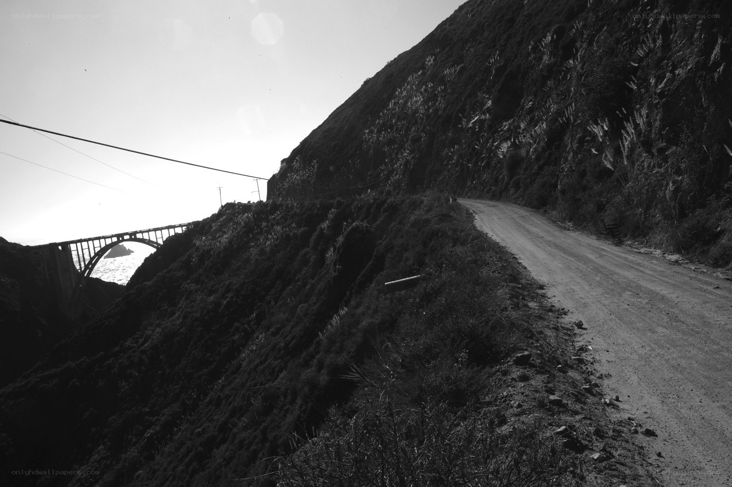 Coastal road with bridge view