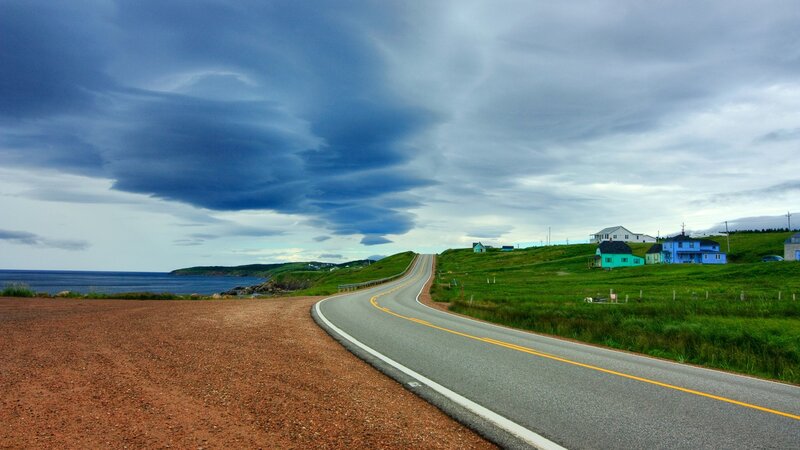 Coastal Road with Houses — Blue