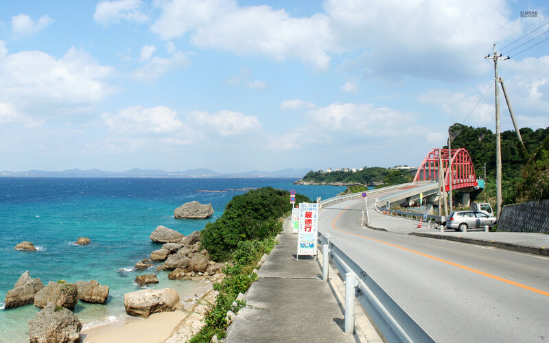 Coastal Road with Red Bridge