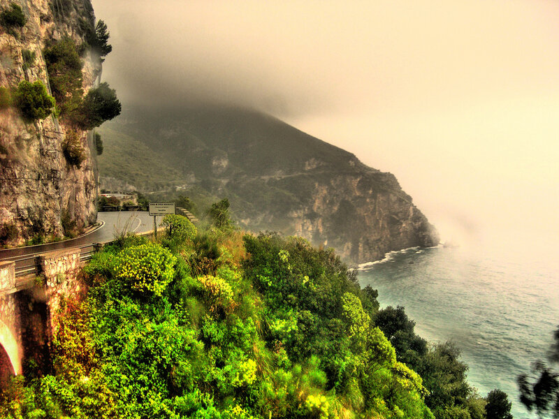 coastal road with sea and mountains