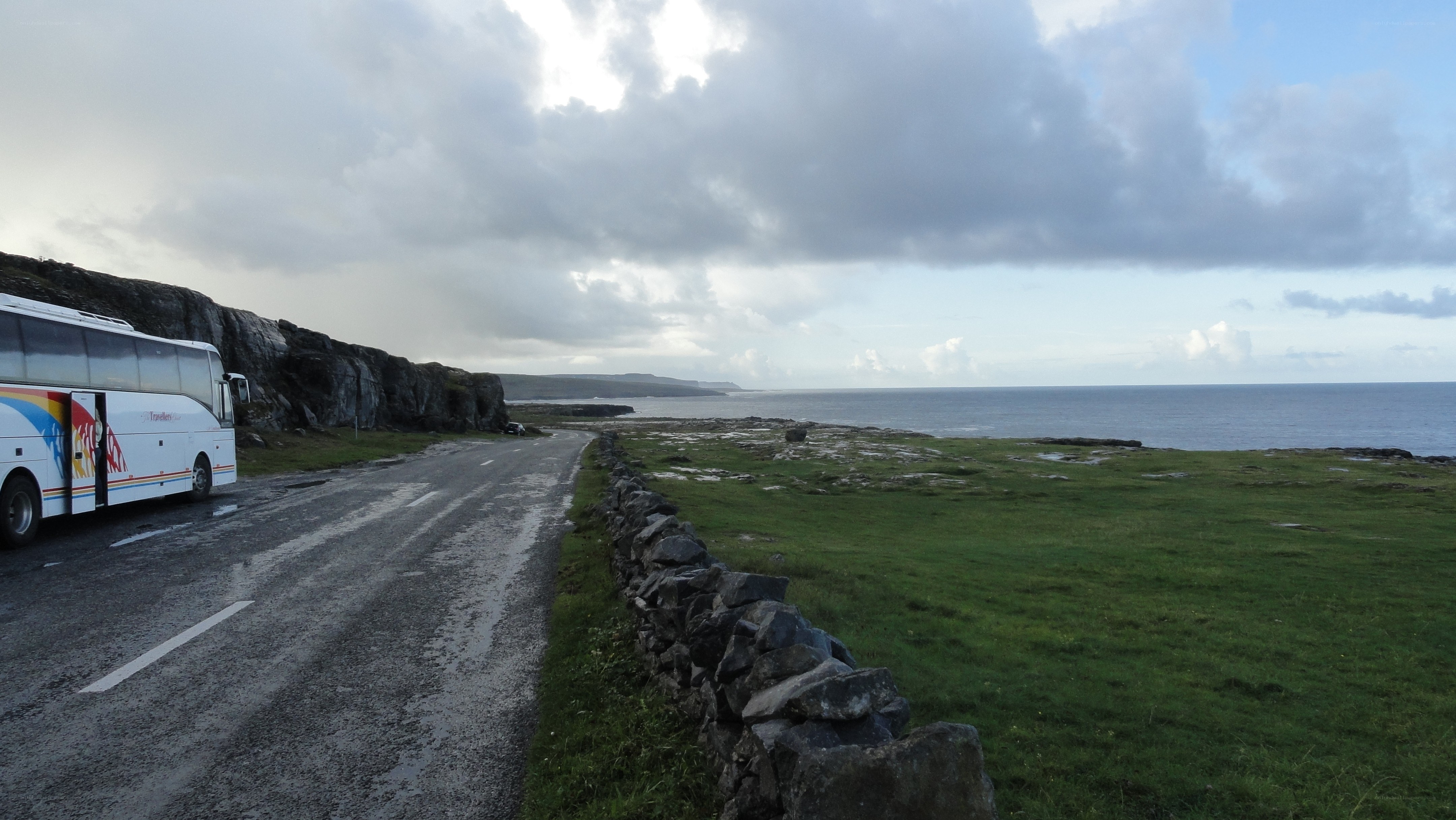 Coastal road with tour bus