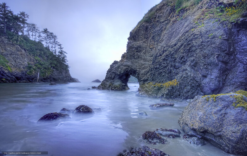 coastal rock arch at dawn