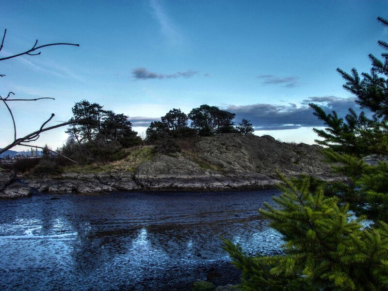coastal rock formation at dusk