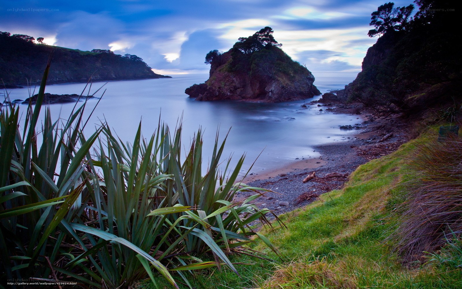 Coastal rock formation at dusk