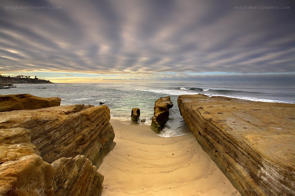 coastal rock formation at sunset