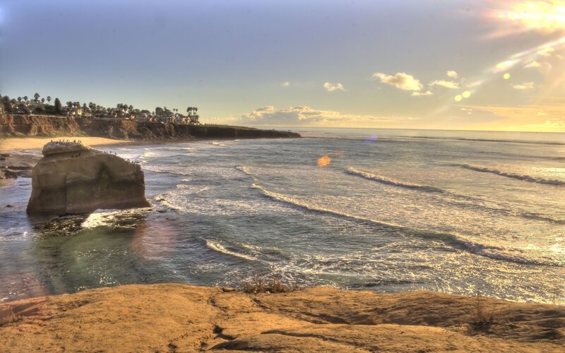 Coastal Rock Formation — Blue, Serene, Sunset, Photograph
