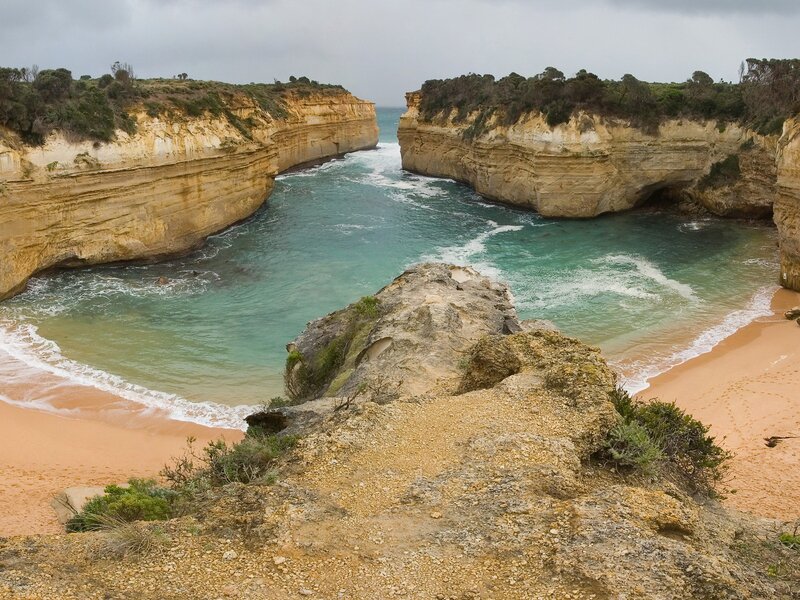 coastal rock formations and sea cave