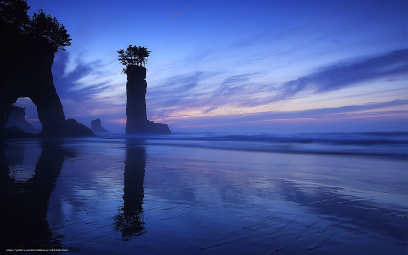 Coastal rock formations at dusk