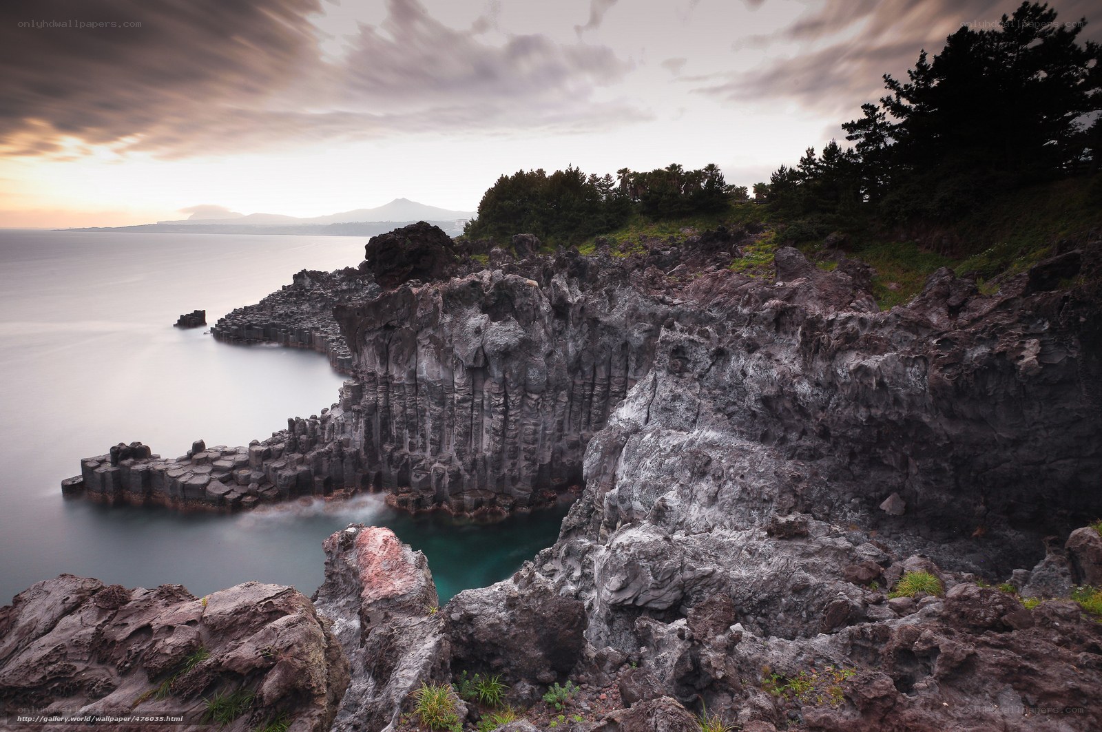 Coastal rock formations at sunset
