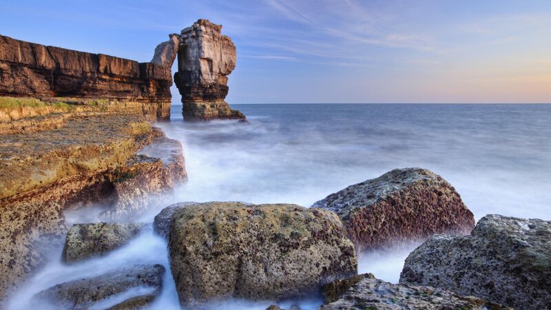 coastal rock formations at sunset