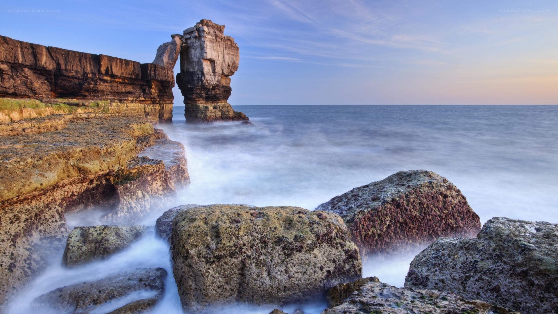 coastal rock formations at sunset