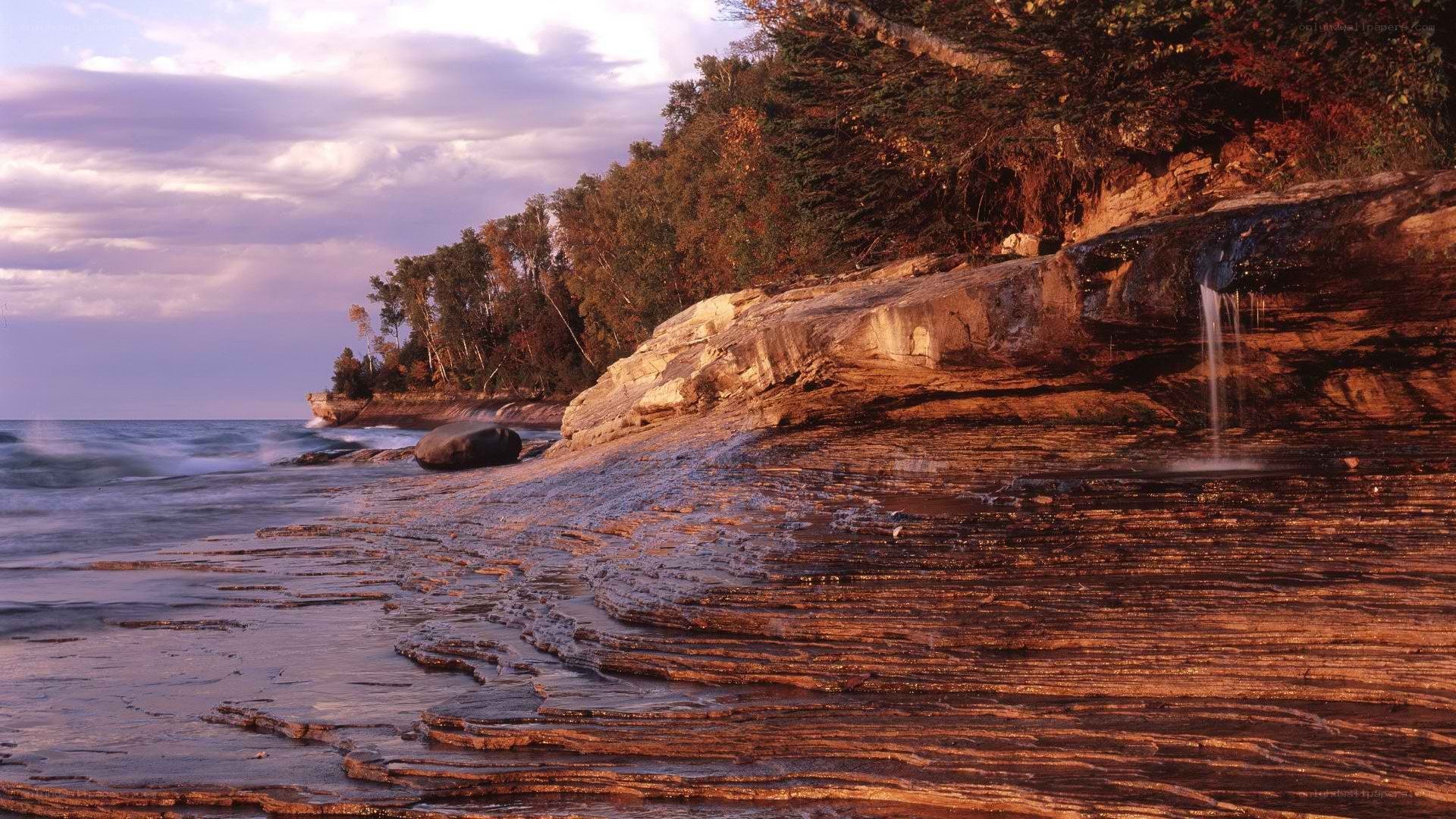coastal rock formations at sunset