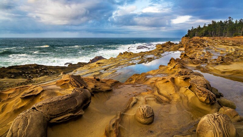 Coastal Rock Formations — Blue, Dramatic, Afternoon, Photograph, Ocean