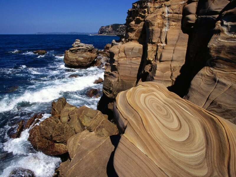 Coastal Rock Formations — Blue, Dramatic, Afternoon, Photograph, Ocean, Waves, Sky, Brown