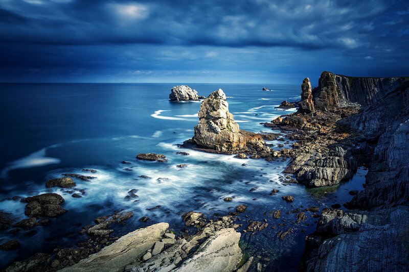 Coastal Rock Formations — Blue, Dramatic, Photograph