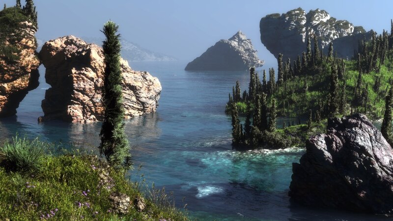 Coastal Rock Formations — Blue, Serene, Afternoon, 3d Render