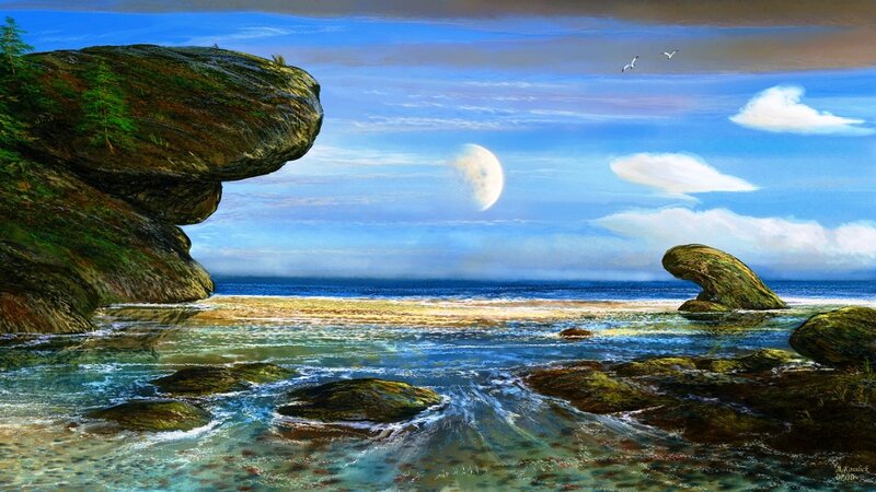 Coastal Rock Formations — Blue, Serene, Night