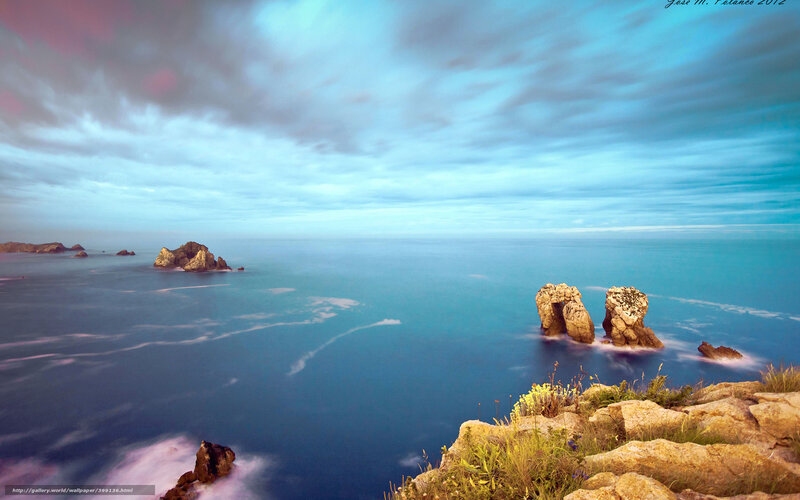 Coastal Rock Formations — Blue, Serene, Sunset, Photograph