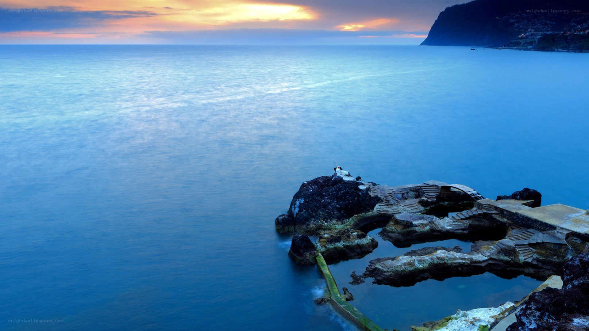 coastal rock pools at sunset