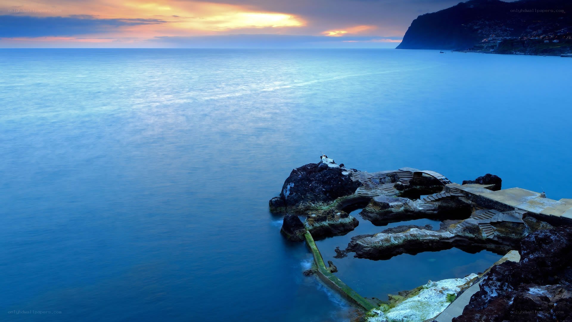 coastal rock pools at sunset