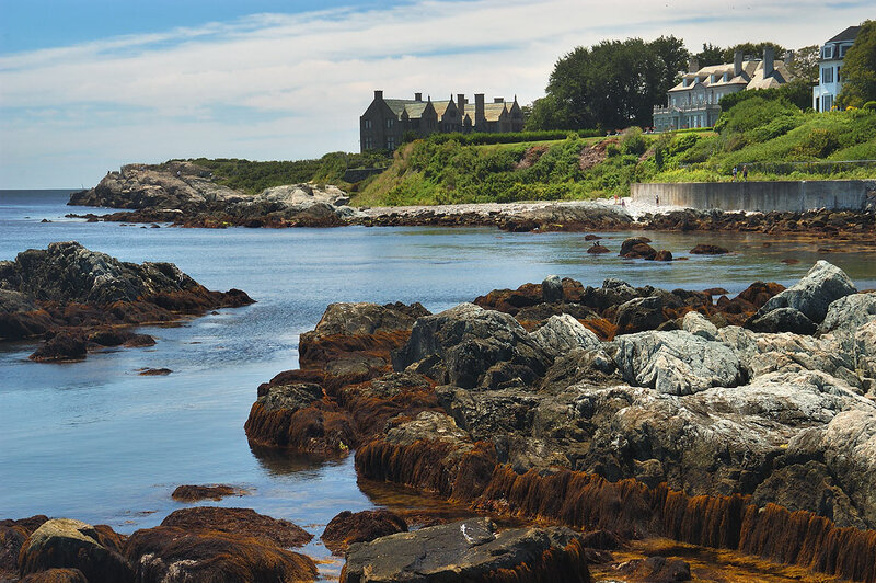 Coastal Rocks and Houses — Blue