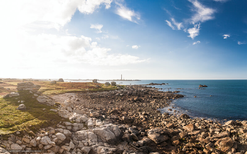 Coastal Rocks and Lighthouse — Blue, Serene