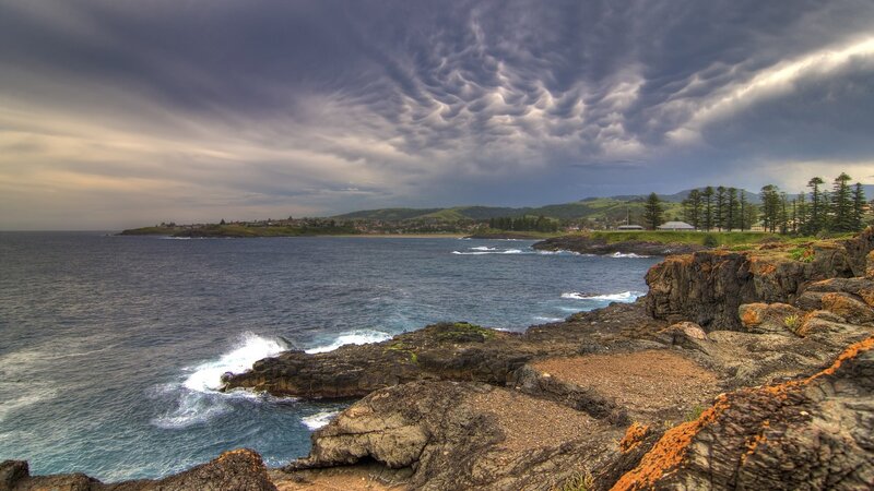 Coastal Rocks and Ocean — Blue, Dramatic, Afternoon, Photograph, Clouds