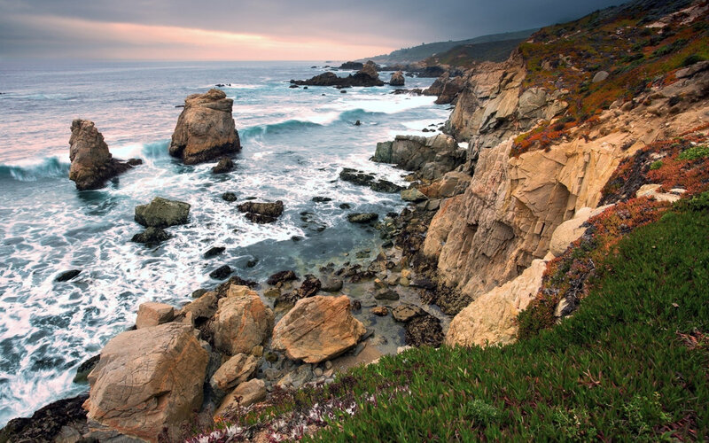 Coastal Rocks and Ocean — Blue, Dramatic, Sunset, Photograph