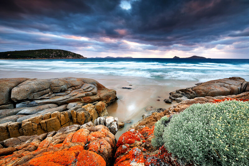 Coastal Rocks and Ocean — Blue, Dramatic, Sunset