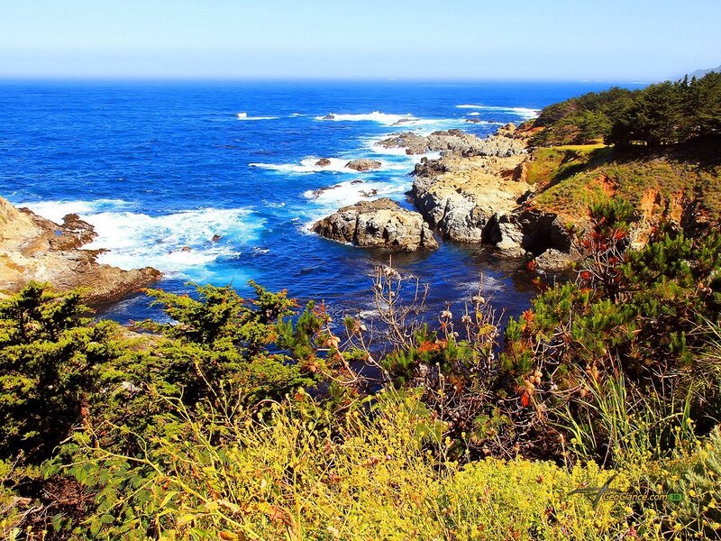 Coastal Rocks and Ocean — Blue, Serene, Afternoon, Photograph