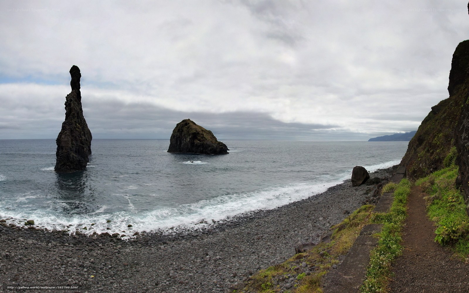 Coastal rocks and pebble beach