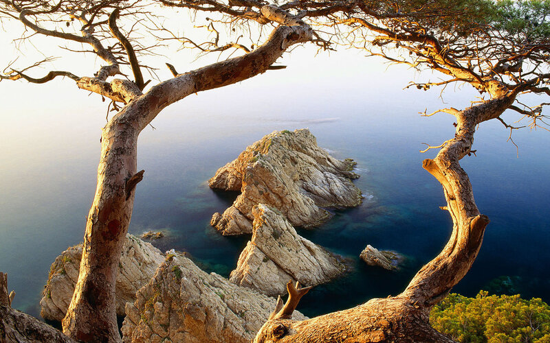 Coastal Rocks and Sea — Blue, Serene, Sunset, Photograph