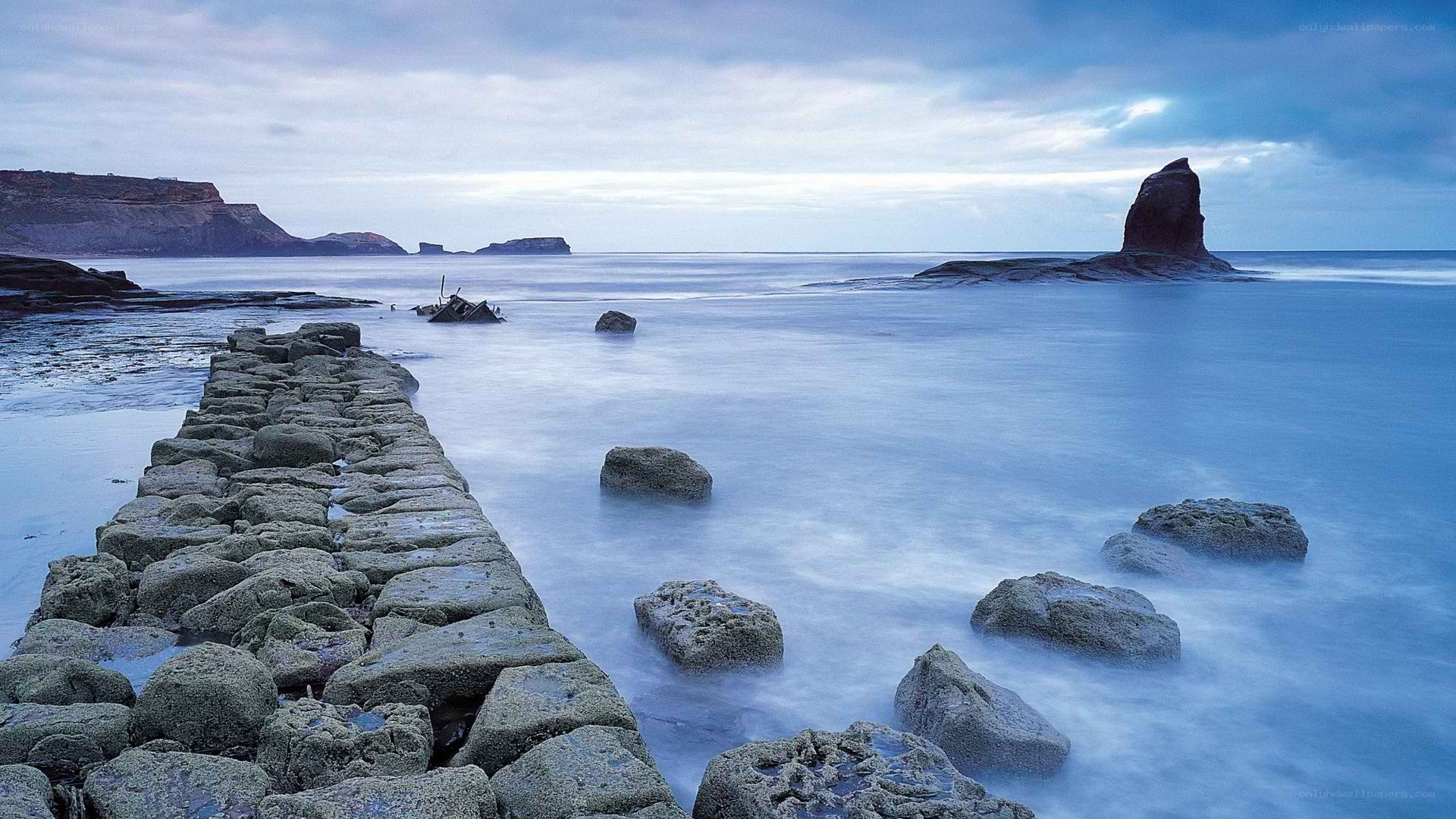 coastal rocks at dusk